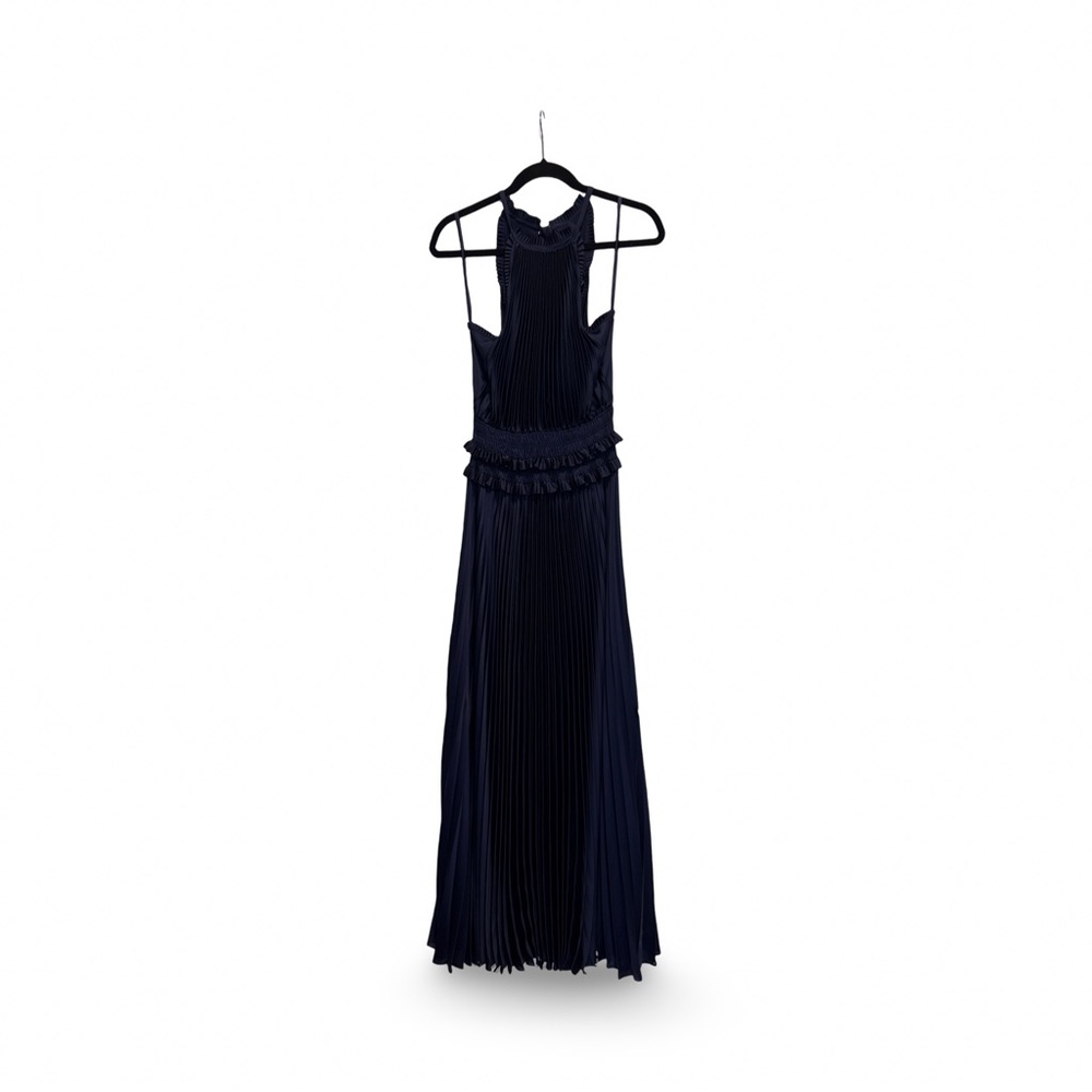 Elegant Navy Blue Pleated Dress
